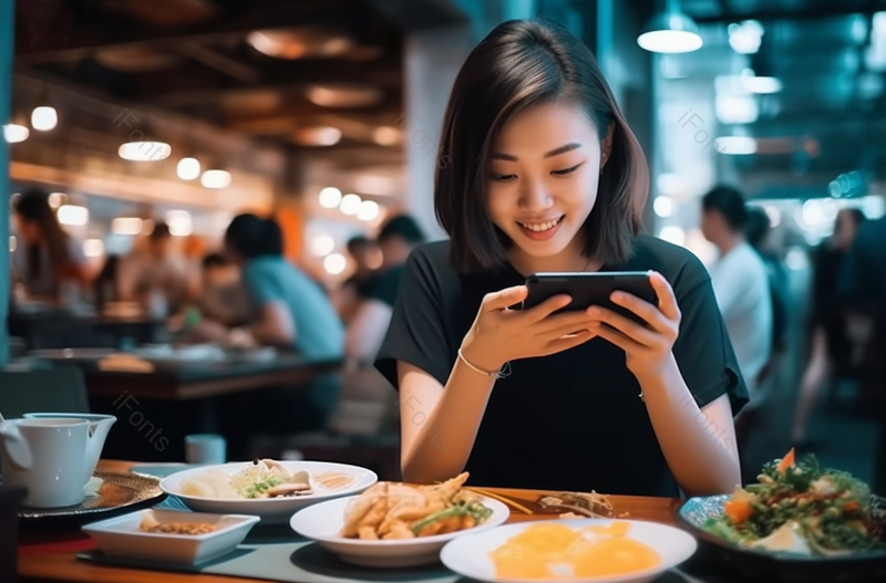 中国女人在餐馆吃饭拍摄美味菜肴,高清,摄影图,摄影图片,图片大全,摄影图免费下载